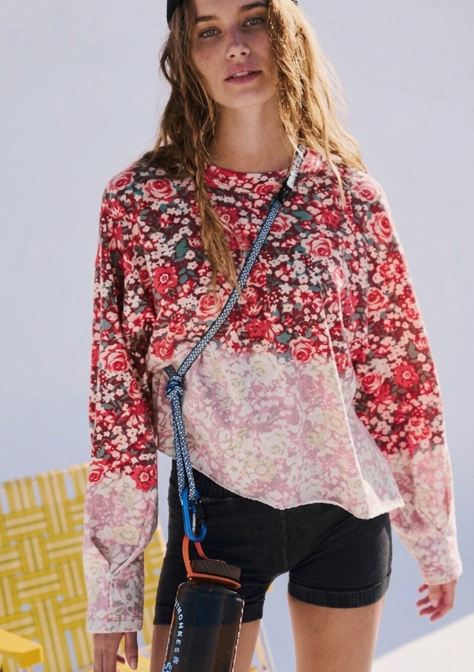 Free People FP Movement Inspire Printed Layer Tee In Faded Poppy Red floral L